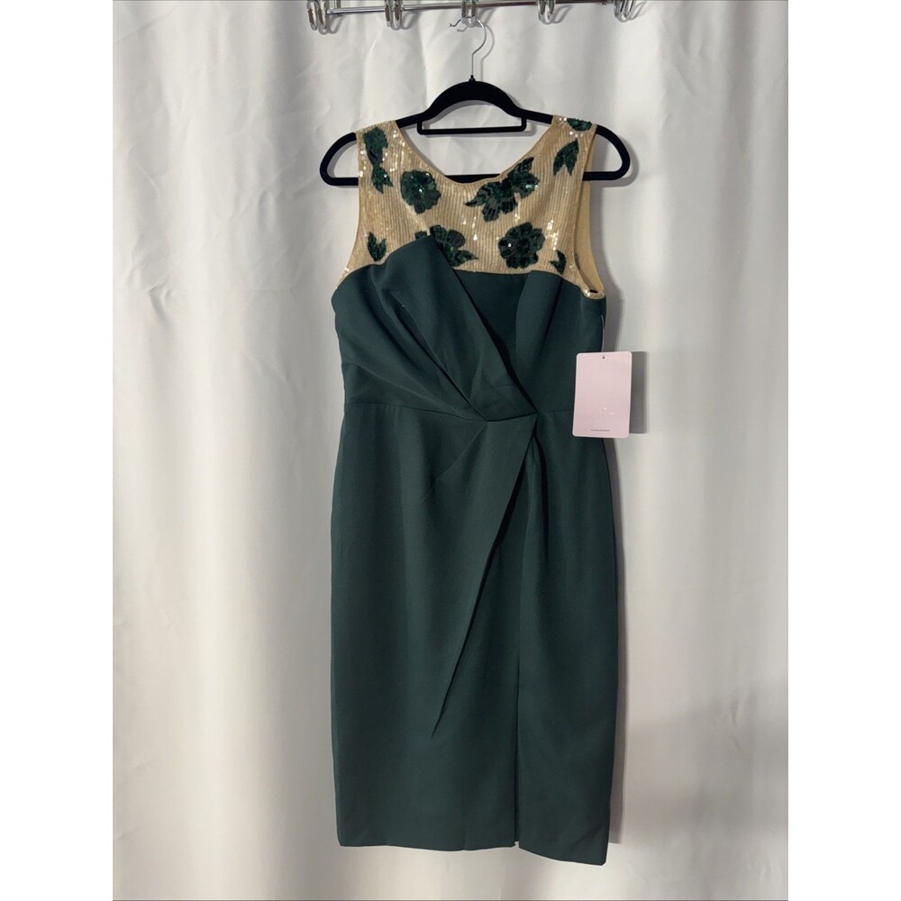 JS Collections Adelaide Emerald Green Illusion Sequin Floral Sheath Dress 10 NWT